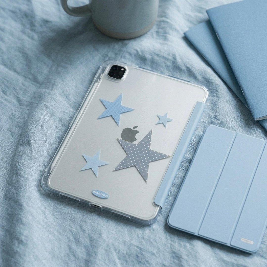 【导轨式可拆盖】Azure Stars 三折式不发黄背板 iPad 保护壳 - 平板/电脑保护壳 - 塑料 蓝色