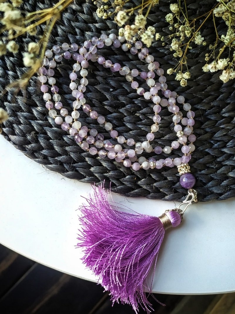 Amethyst Sautoir with Feather Pendant and Tassel Woman Jewelry Feminine - 项链 - 宝石 紫色