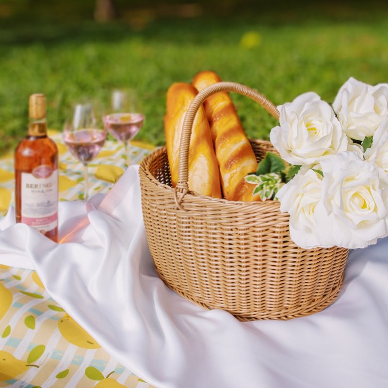 德国进口藤编野餐手提篮-棕色(可水洗) - 露营用品 - 塑料 