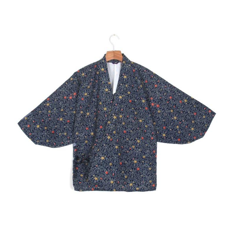 【蛋植物古着】水色窗花印花古着和服羽织 - 背带裤/连体裤 - 聚酯纤维 蓝色