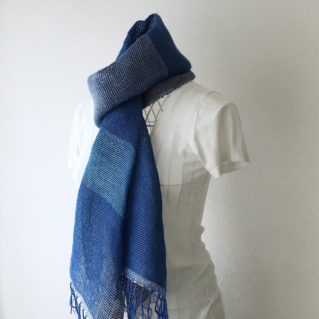 [Cotton & linen & hemp: All season] unisex: hand-woven stall "Deep Blue" - 丝巾 - 棉 蓝色