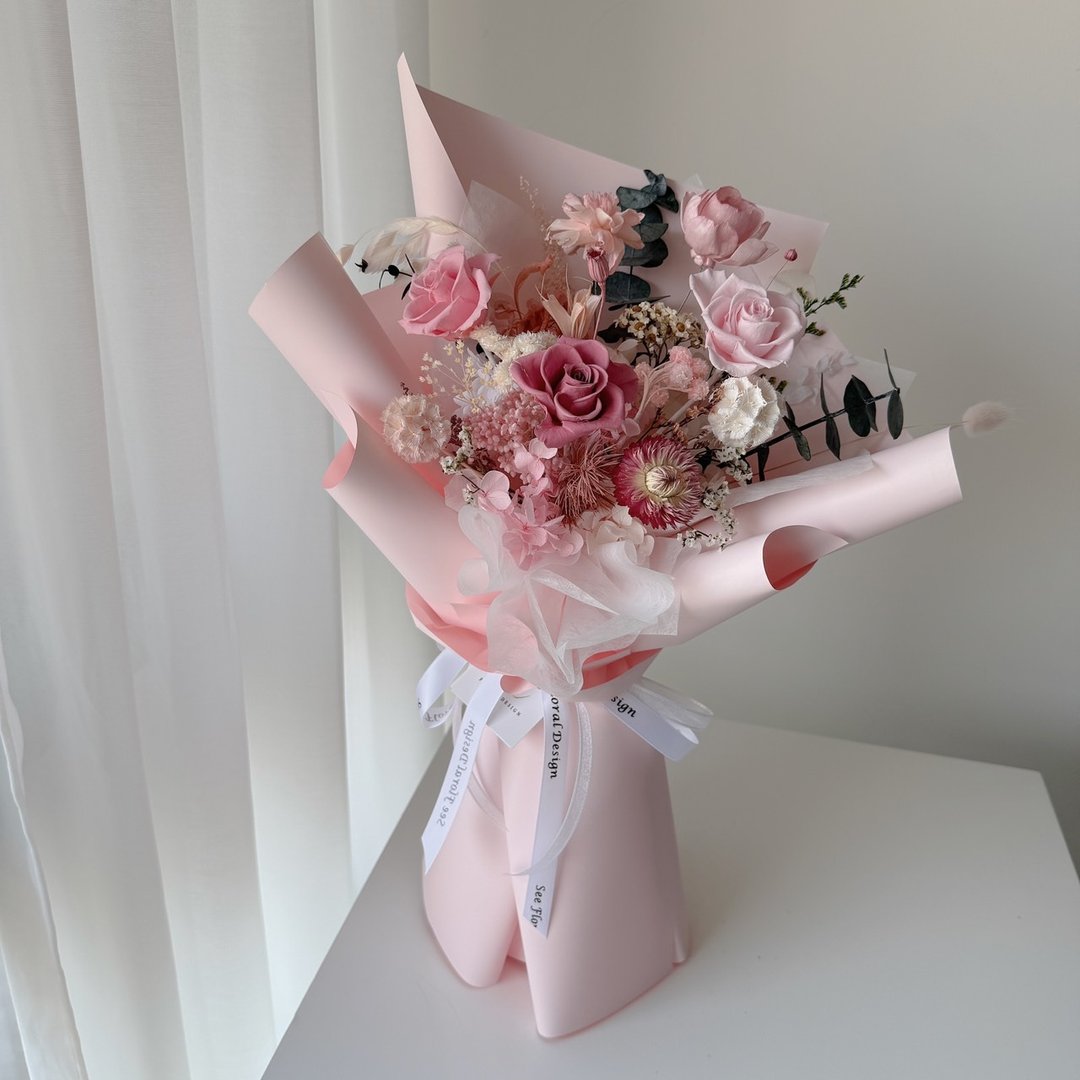 SEE 看见花艺设计 | 永生花 | 玫瑰  春日樱花不凋扩香花束 - 干燥花/捧花 - 植物．花 