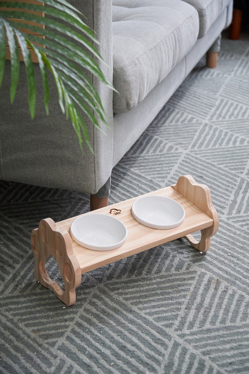 手作宠物碗架 双口猫碗 - 碗/碗架 - 木头 卡其色
