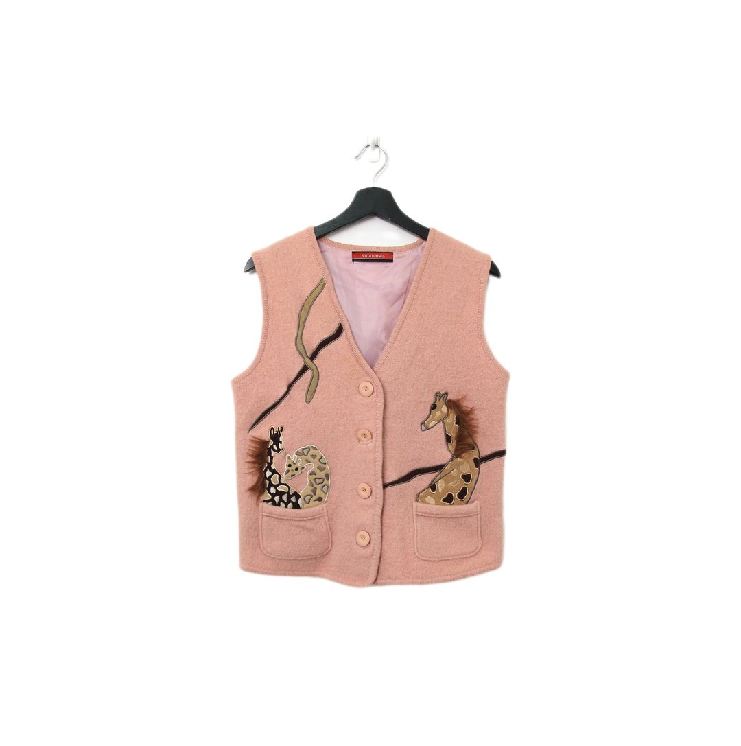 Back to Green-复古毛料背心 鲑鱼粉 长颈鹿 v-26/sweater vest - 女装背心 - 羊毛 