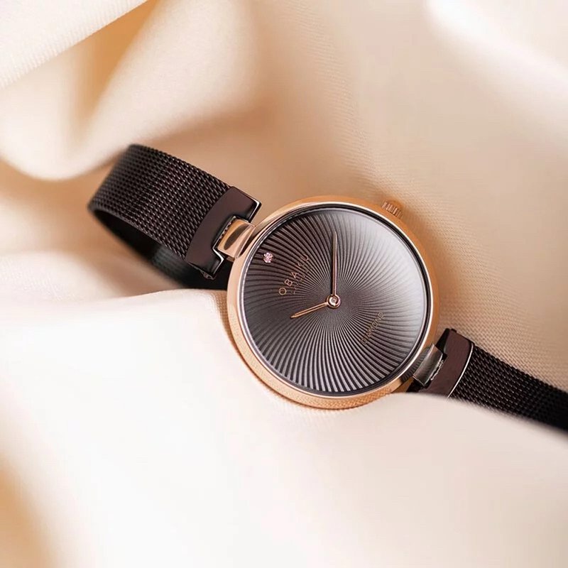 OBAKU 涡旋几何时尚腕表-玫瑰金x咖啡-V256LXVNMN-33mm - 女表 - 不锈钢 多色