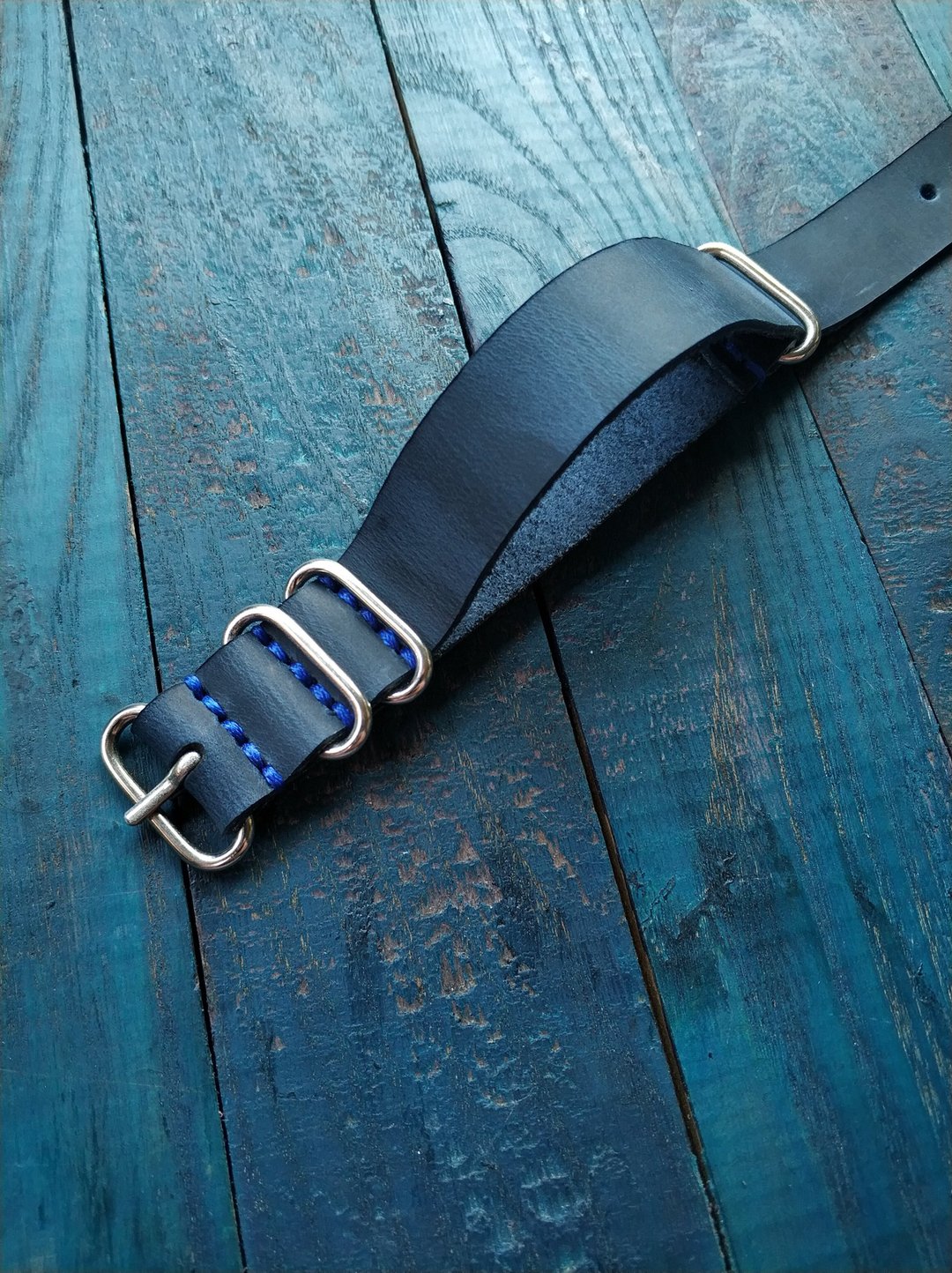 Blue ZULU strap | Leather Watch Strap | Blue  Watch Strap | Genuine Leather - 表带 - 真皮 蓝色