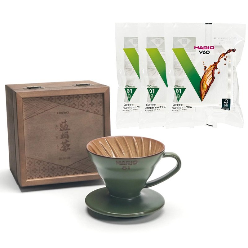【HARIOx陶作坊】V60蓝媚茶01怀汝滤杯 赠滤纸3包 - 咖啡壶/周边 - 陶 