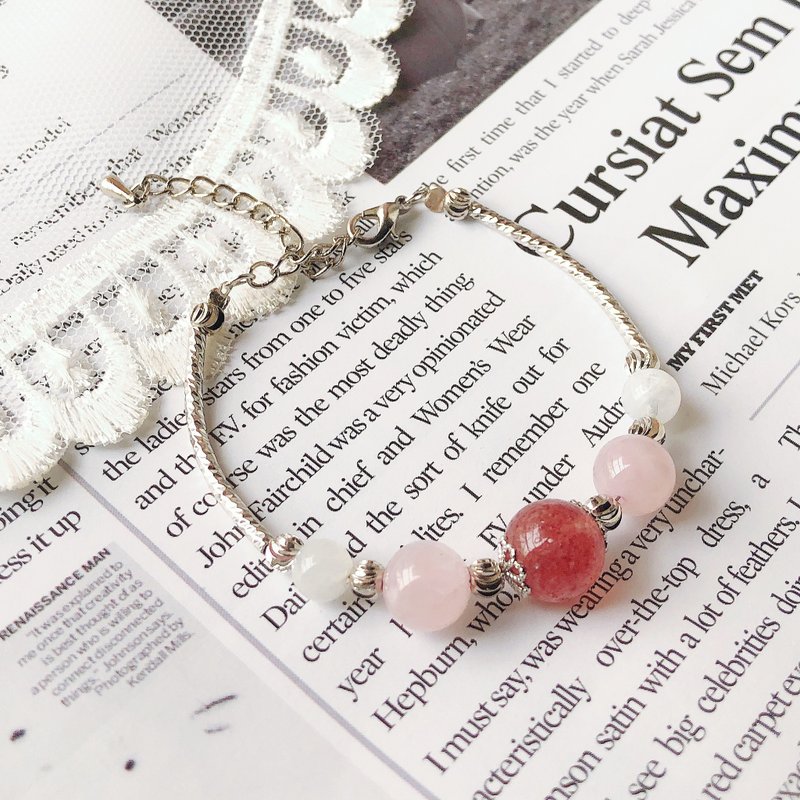 月亮石 草莓晶 粉晶 爱情运 水晶 手鈪 手链 手链 手环 定制化 - 手链/手环 - 水晶 红色