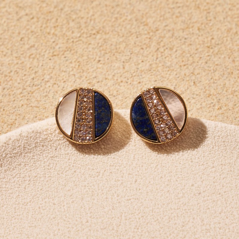 星河满钻双宝石耳环 (青金石) - 耳环/耳夹 - 半宝石 蓝色