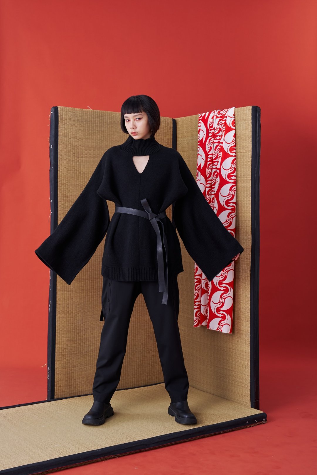 毛衣/和服/日式和服/绑带/解构毛衣/24AW-INF - 女装针织衫/毛衣 - 压克力 黑色