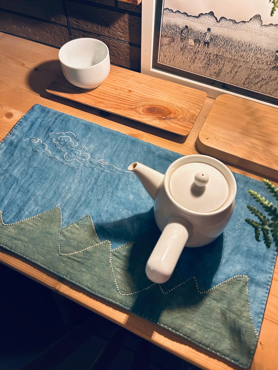 壹染指原创 厚棉麻全手缝 | 云山染 | 草木染 双层 杯垫 置物垫 - 杯垫 - 棉 蓝色