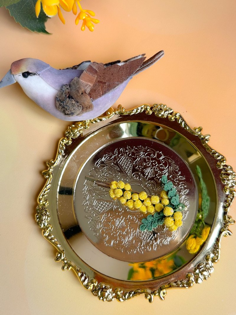 细工布花 金合欢 mimosa 一字发夹 - 发饰 - 其他人造纤维 黄色