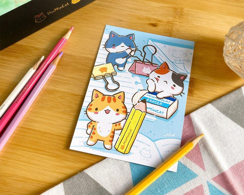 秘密猫-文具系列 插画明信片 - 卡片/明信片 - 纸 多色