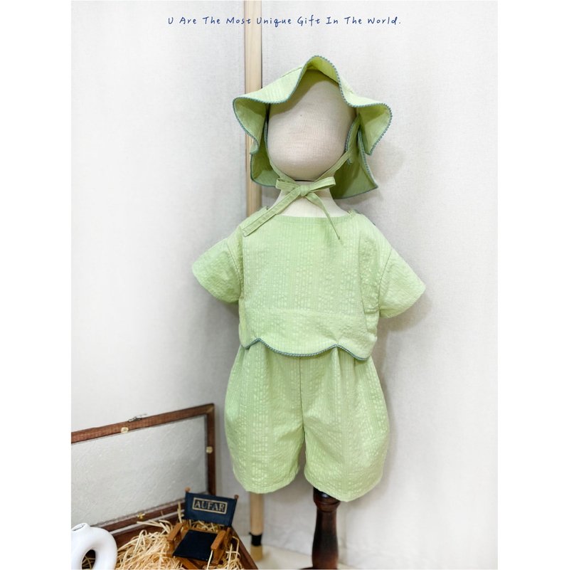 郊游趣果绿套装 - 童装上衣 - 棉．麻 