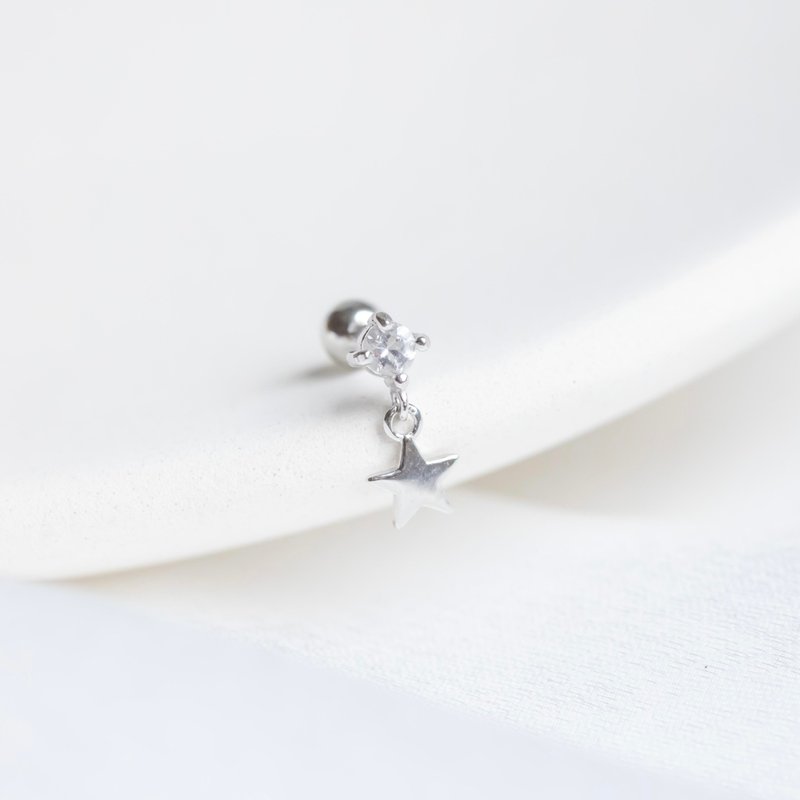 白水晶925纯银星星垂坠转珠耳环 - 耳环/耳夹 - 水晶 银色