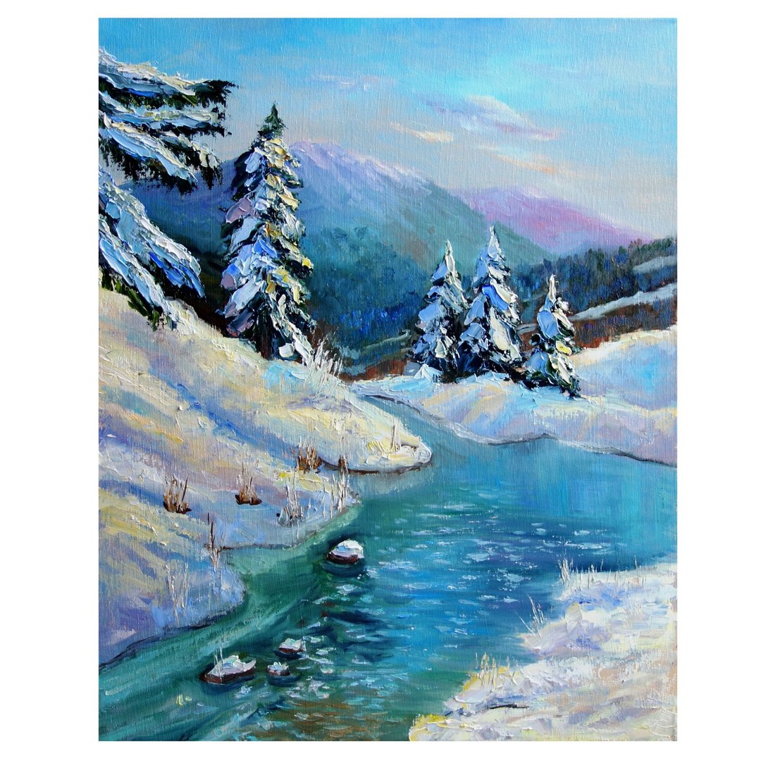 Winter Painting Oil Pine Trees Original Art 油畫原作 Landscape Artwork Canvas Art - 海报/装饰画/版画 - 其他材质 多色