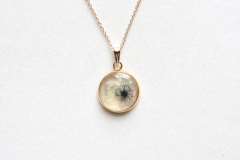 树脂艺术 圆形坠饰・ આવી色的夏日 - 项链 - 树脂 卡其色