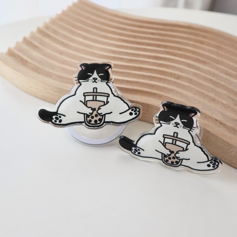 【Boba milk tea meow - 珍奶控奔驰喵】| 手机气囊支架 泡泡骚 - 手机配件 - 塑料 黑色