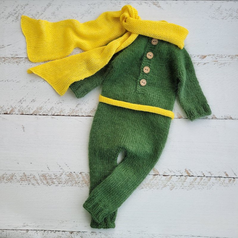 Little Prince outfit, Scarf/ romper/ belt. Newborn photo props - 婴儿饰品 - 羊毛 绿色