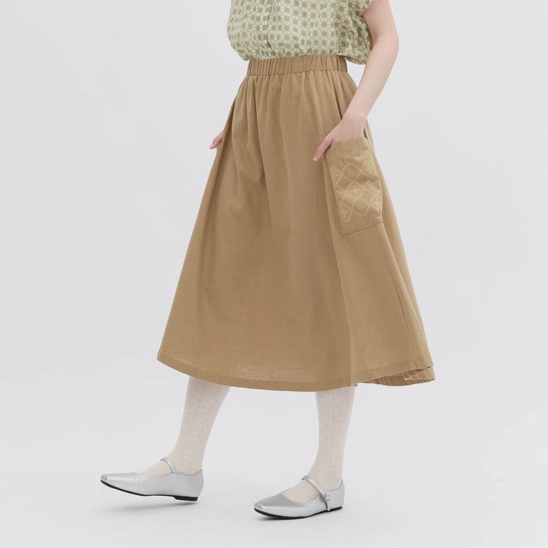 拼接口袋伞裙/玻璃海棠11号/白茶乌龙/寗夏绽花 夏日穿搭推荐 - 裙子 - 棉．麻 