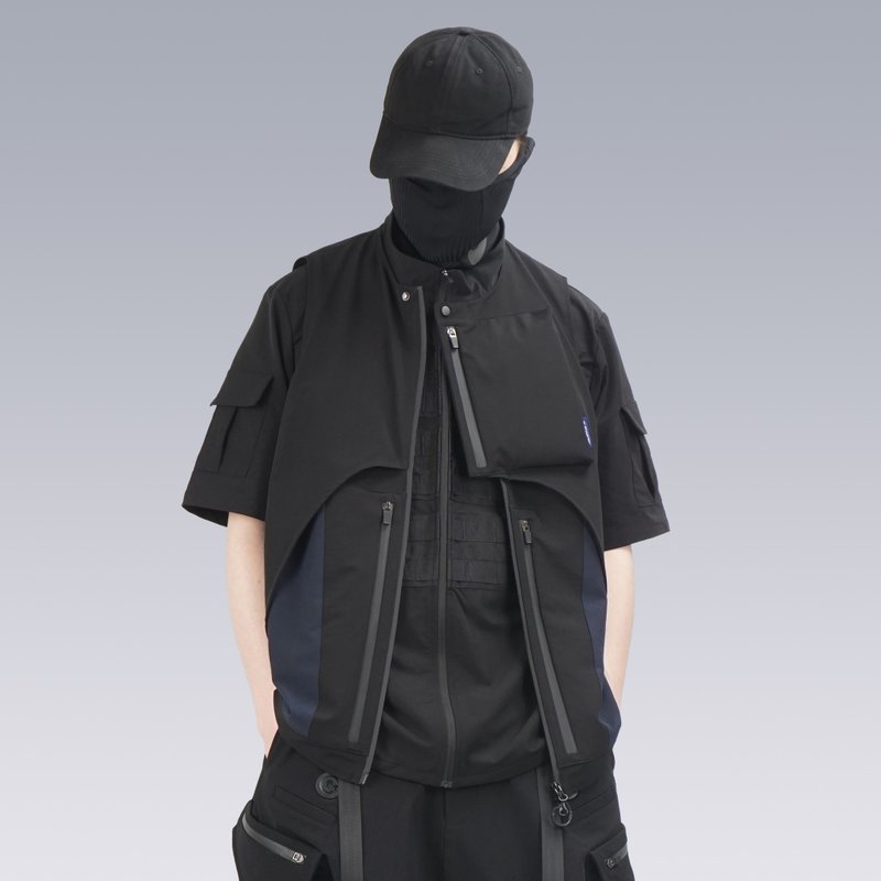 机能休闲户外马甲 轻薄多口袋战术背心 无袖坎肩拼接外套 - 男装背心 - 聚酯纤维 黑色