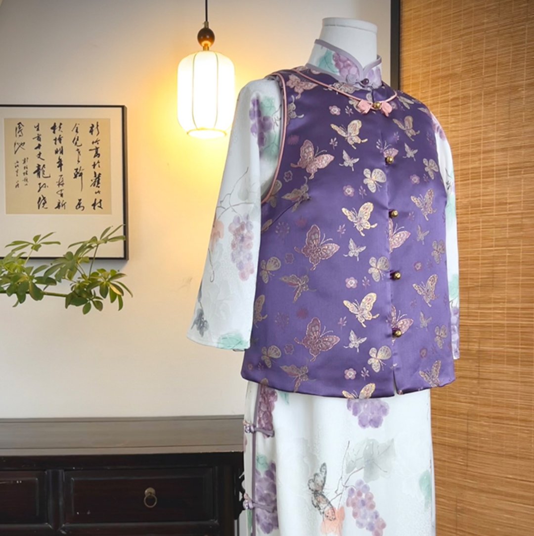 【紫霞】 新中式復古/织锦提花背心 - 女装背心 - 其他材质 紫色