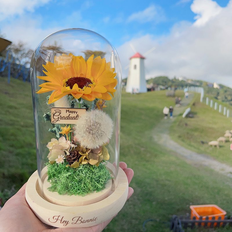 可急单 向阳祝福 太阳向日葵蒲公英玻璃罩LED永生花盅 定制化雕刻 - 干燥花/捧花 - 植物．花 多色