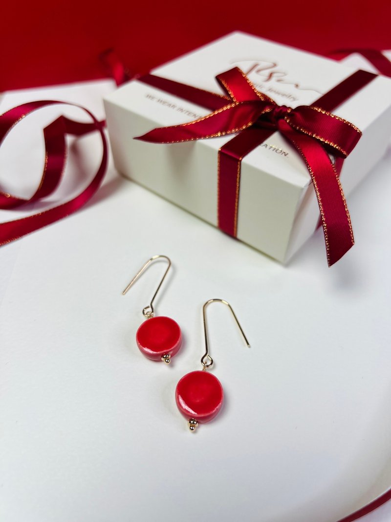 Timeless 陶瓷耳环  Red Dot  聚会 派对 礼物 包装 - 耳环/耳夹 - 瓷 红色