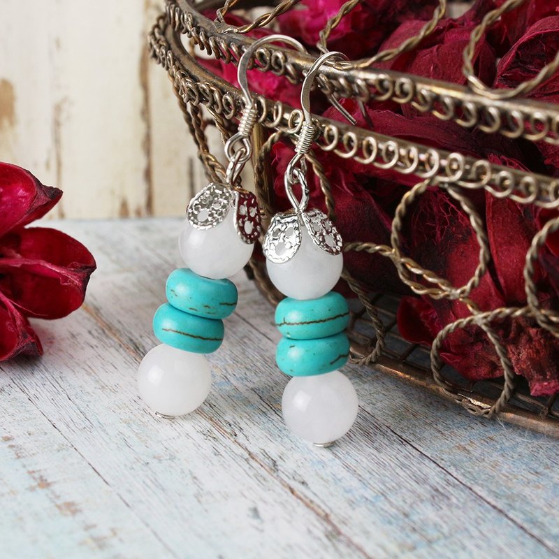 设计师经典耳环 | 倾城风华系列 | 蓝天 - 耳环/耳夹 - 玉石 白色