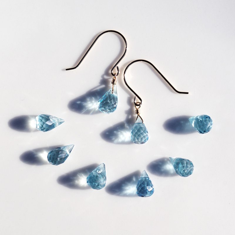 14KGF 圣玛利亚海蓝宝石 水滴切割耳环 - Marcelle - 耳环/耳夹 - 宝石 蓝色