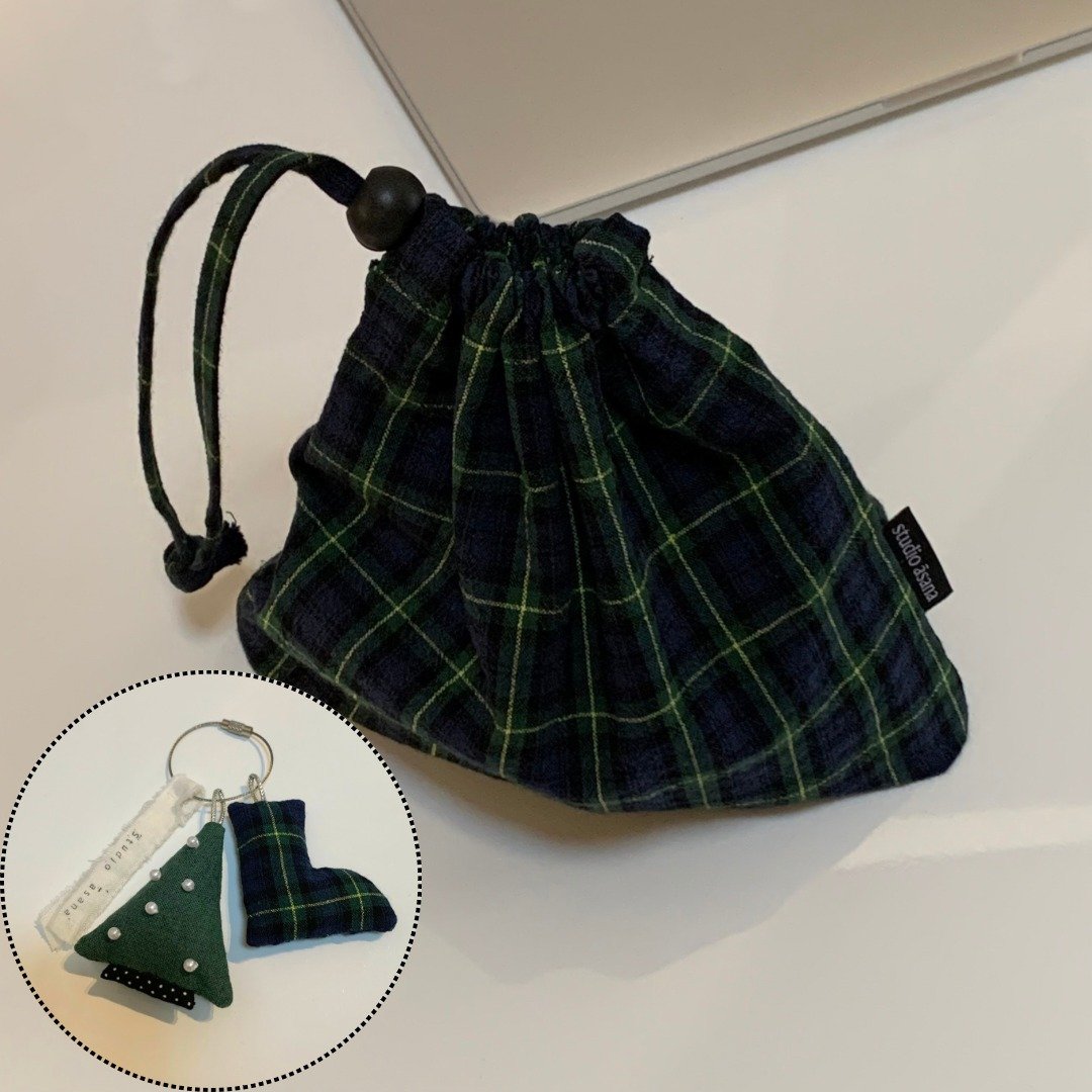 【圣诞礼盒】（深蓝）CHRISTMAS SET MINI（抽绳袋、钥匙圈） - 化妆包/杂物包 - 棉 蓝色