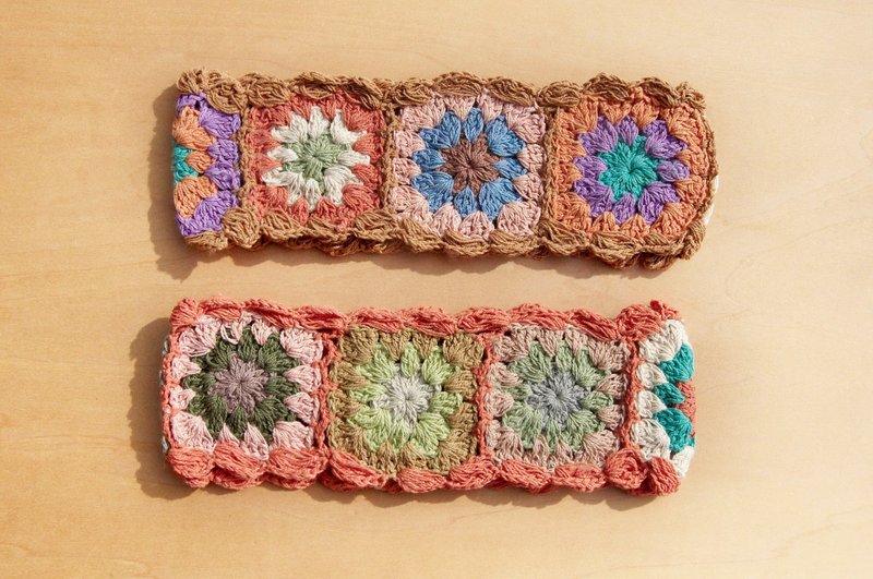 新年礼物 手工棉线编织发带 / 编织缤纷发带 - 自然色系钩织缤纷花朵 ( 仅剩橘色一件 ) - 发饰 - 棉．麻 多色