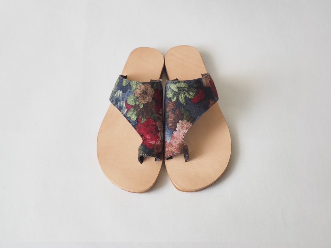 爱花sandals-经典花布 - 男女凉鞋 - 棉 蓝色
