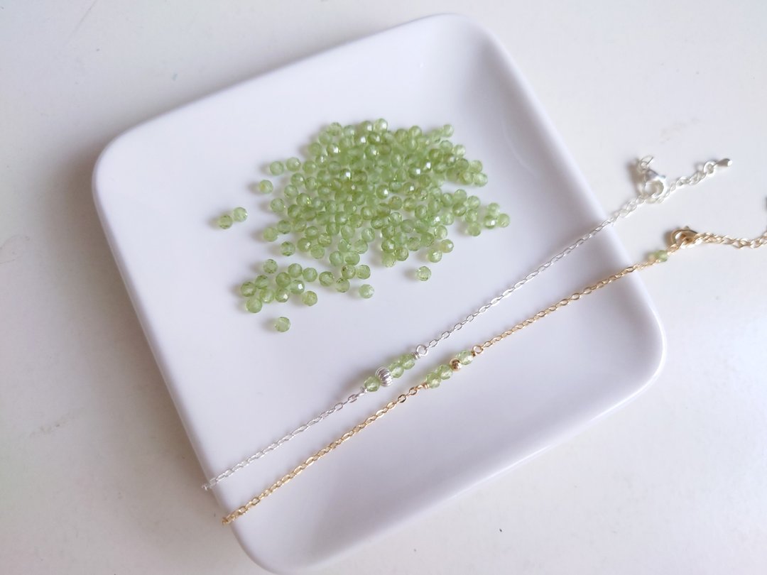 矿石水晶细手链_银草绿色_手饰_森系饰品_紫水晶_铜镀S925纯银 - 手链/手环 - 水晶 