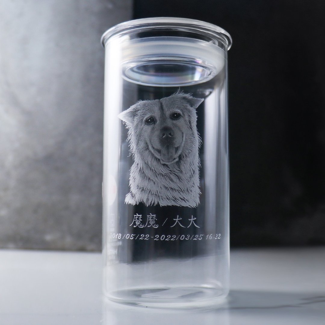 14cm【宠物骨灰罐】狗狗 毛小孩在天堂明亮纯净的家 画像订做 犬 - 订制画像 - 玻璃 灰色