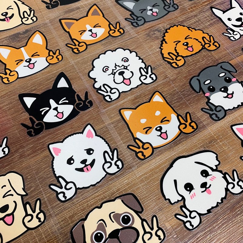Q版宠物 狗狗 猫咪 反光贴纸 防水抗UV贴纸 车贴 礼物 汽机车贴纸 - 贴纸 - 防水材质 咖啡色