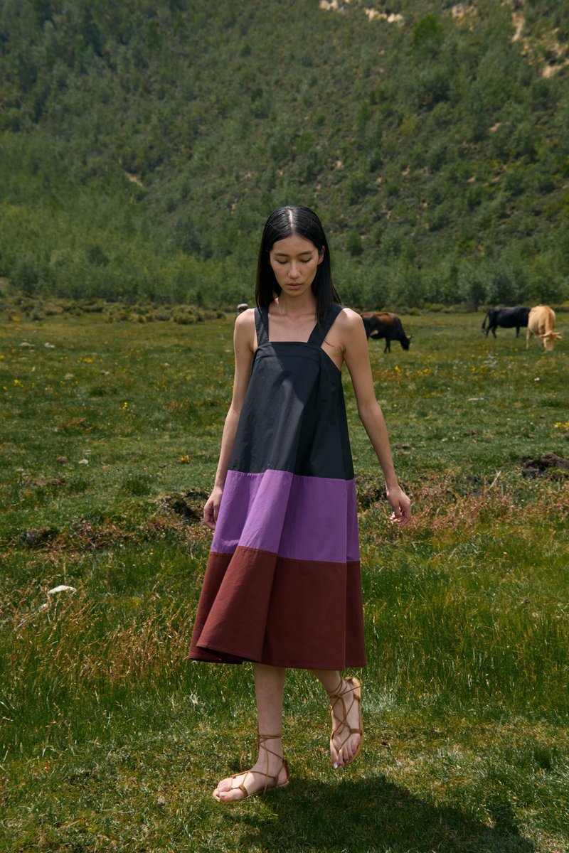 三色拼接吊带裙 - 洋装/连衣裙 - 棉．麻 