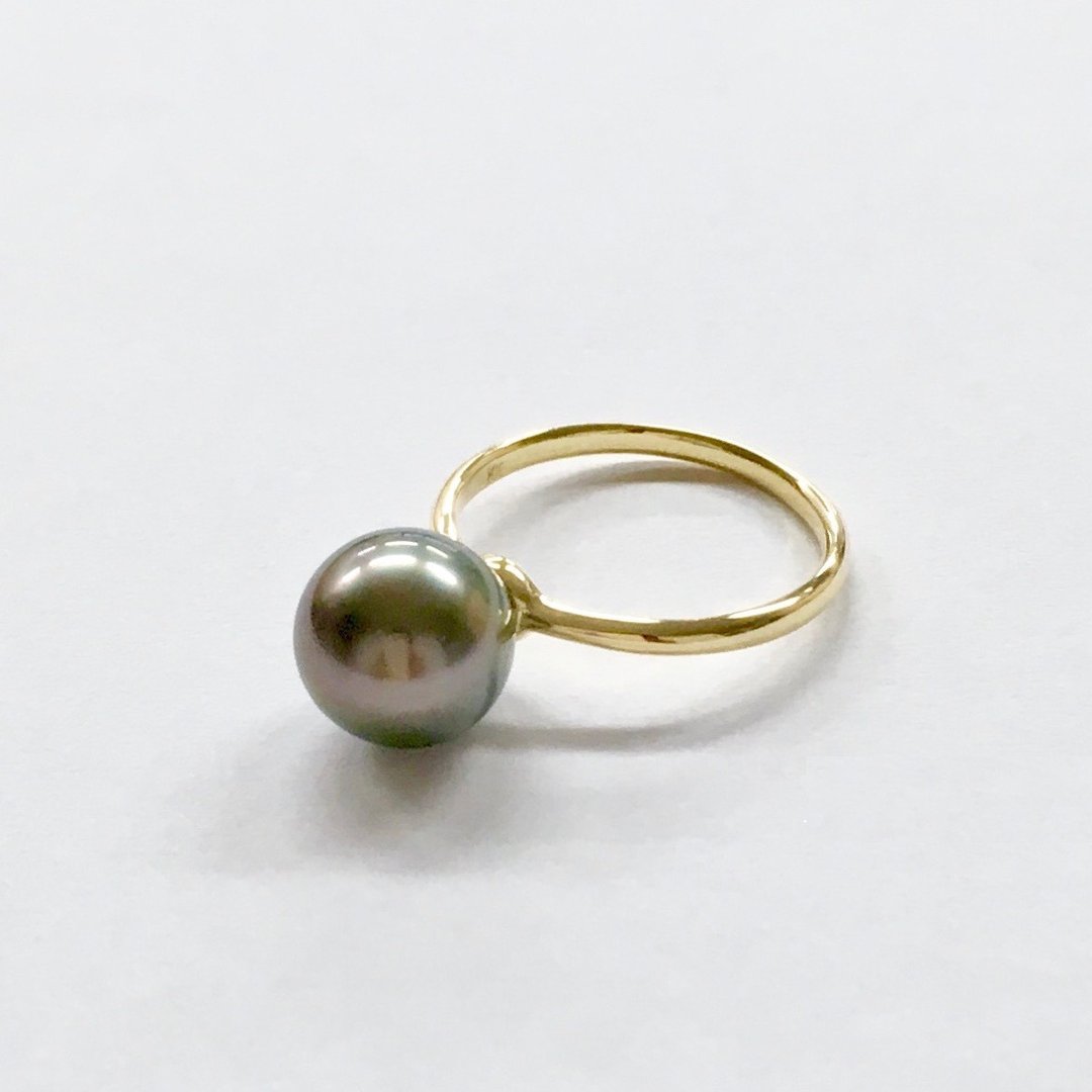 Tahitian black pearl and K18 simple ring Made-to-order product - 戒指 - 珍珠 金色