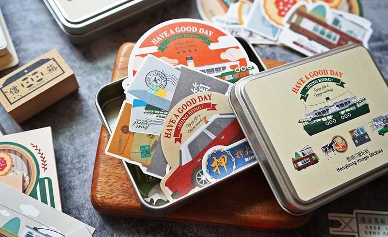 Hongkong Image Stickers香港印象贴纸组六款大全包共72张附铁盒 - 贴纸 - 纸 多色