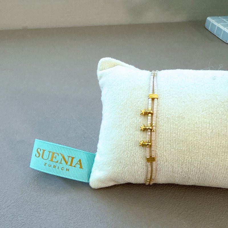 晨星 编织手环 (珍珠白)_可调节手围 双链 黄铜 手链 - 手链/手环 - 宝石 金色