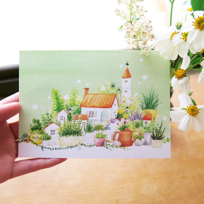 梦想小屋no.11 盆栽围绕的小屋 - 卡片/明信片 - 纸 绿色