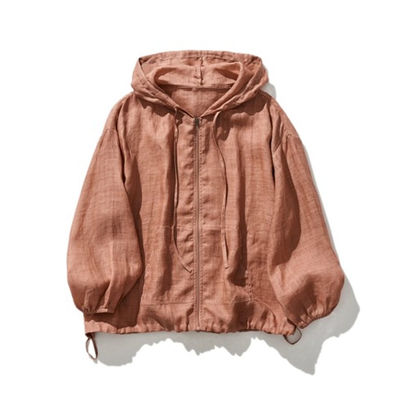 清爽亚麻薄外套连帽设计休闲风格透气舒适 橙色　230613-5 - 女装上衣 - 棉．麻 