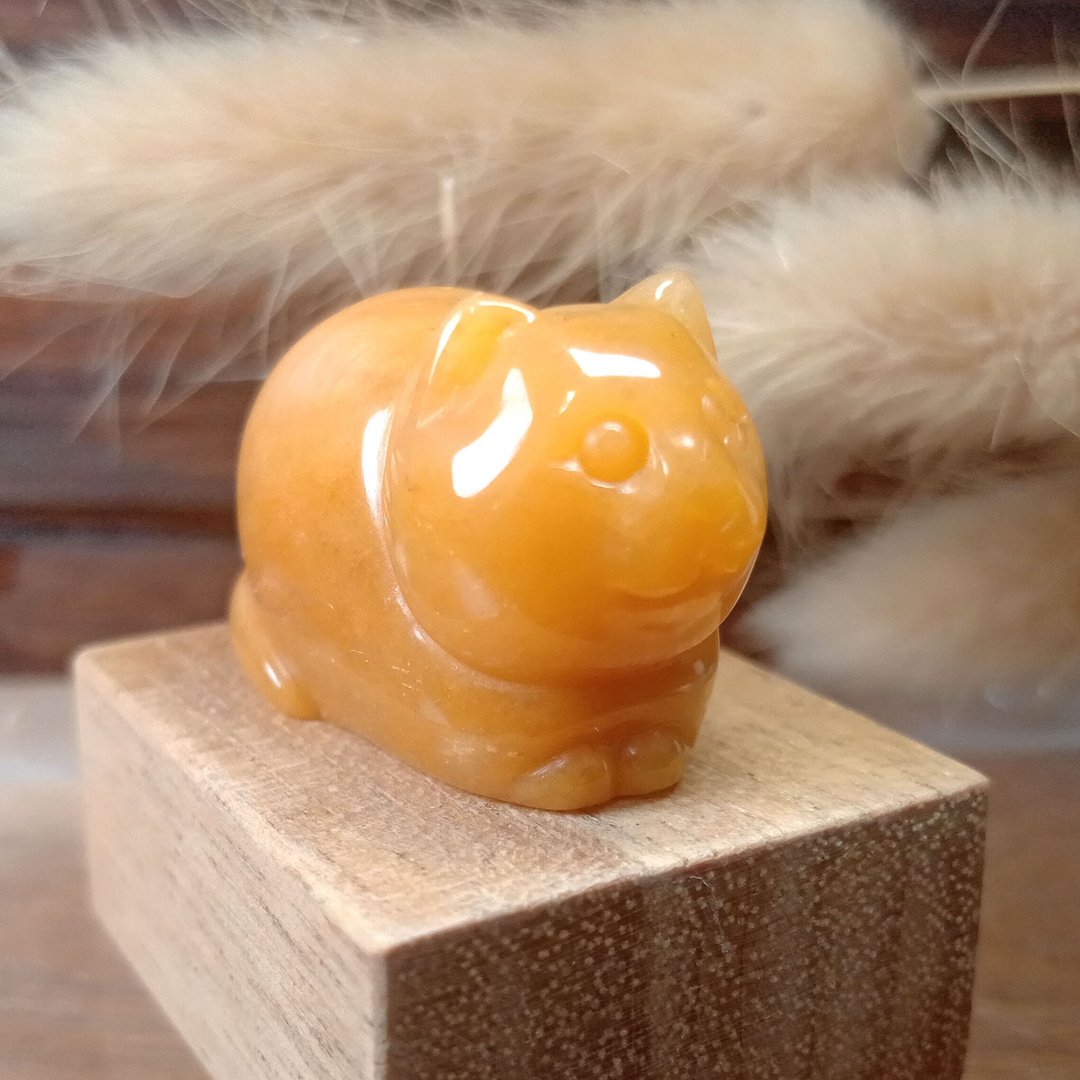 小雕件 小品动物-猫 金丝玉 - 摆饰 - 玉石 黄色