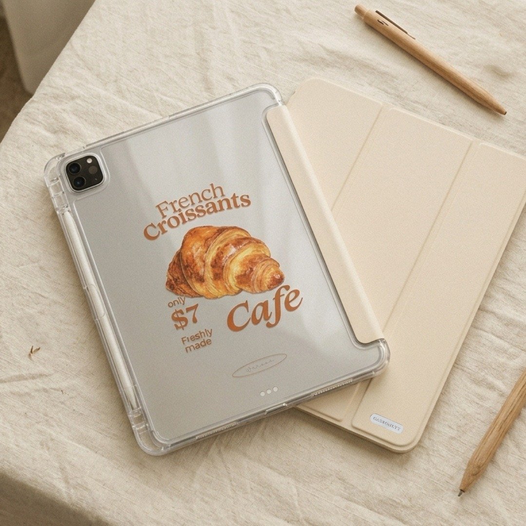 【不发黄】French Croissants 奶油白导轨式可拆盖iPad 保护套 - 平板/电脑保护壳 - 塑料 白色