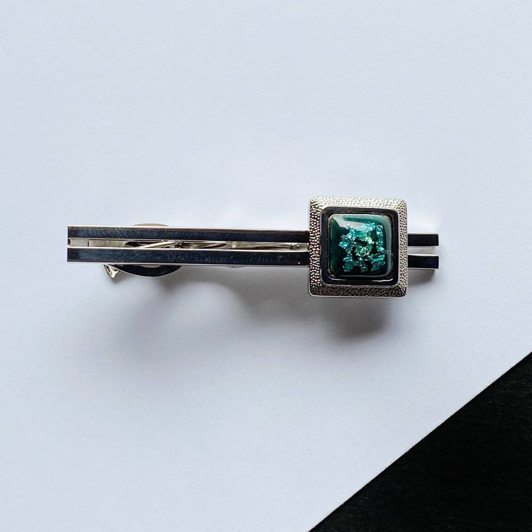 Leaf Chirashi [Emerald] Cloisonne Tie Clip Pure Silver Leaf Leaf Cloisonne - 领带/领带夹 - 其他材质 绿色