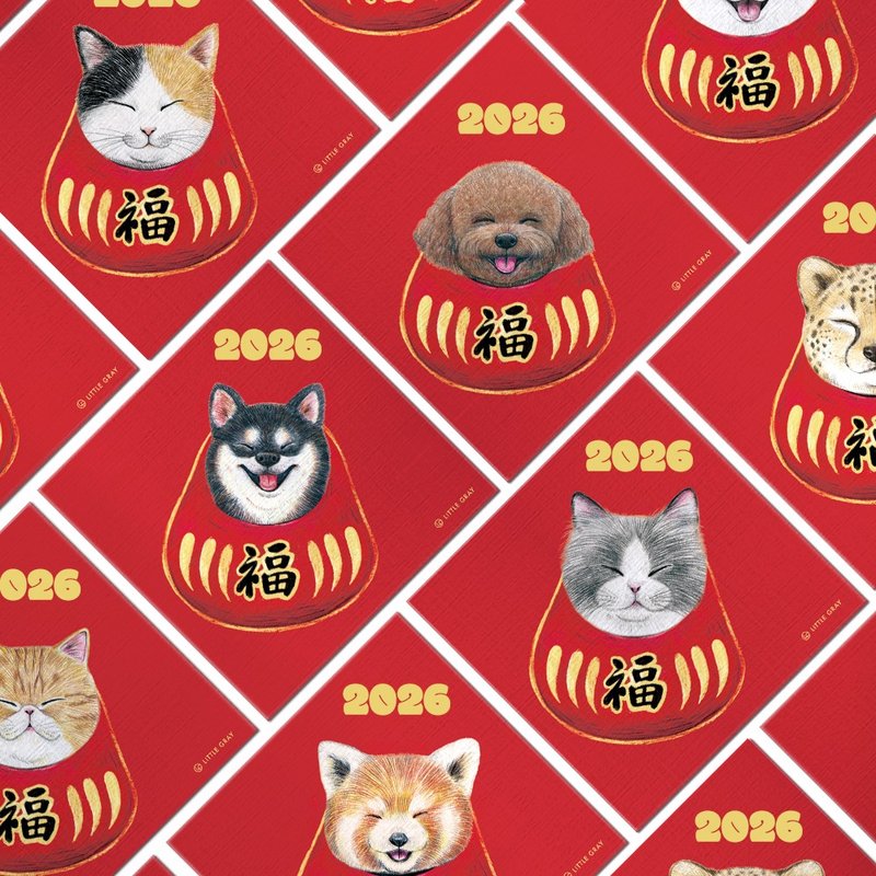 【多款可选】2026达摩不倒翁造型_动物春联1入/红包春联/方斗 - 红包/春联 - 纸 红色