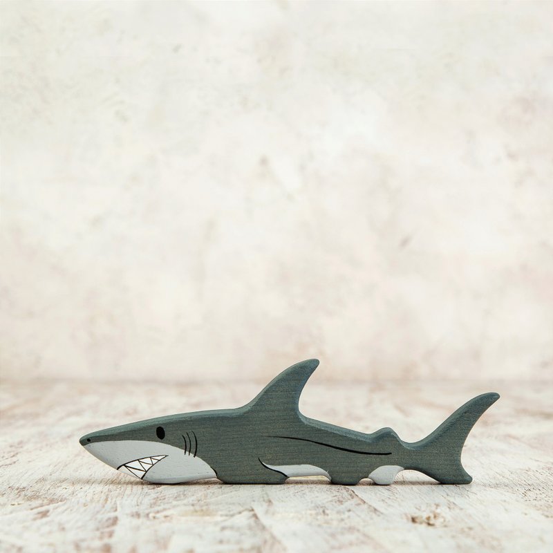 Wooden shark toy White shark figure - 玩具/玩偶 - 环保材料 灰色