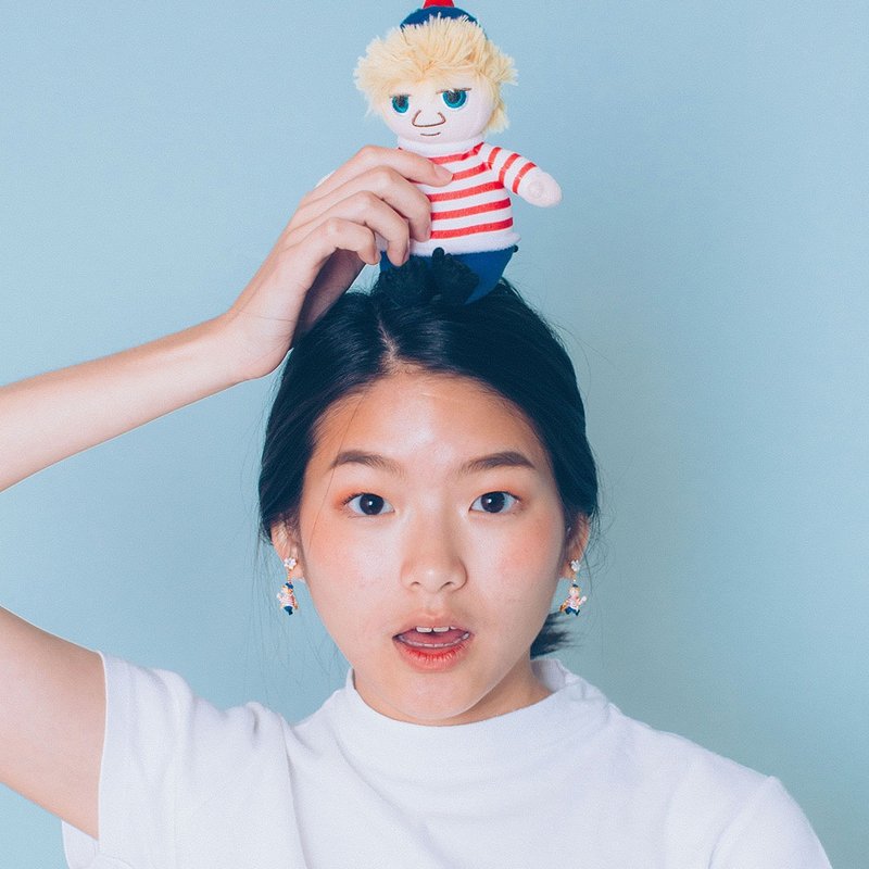 Hanging Earring - Too-Ticky Characters - 耳环/耳夹 - 其他金属 蓝色