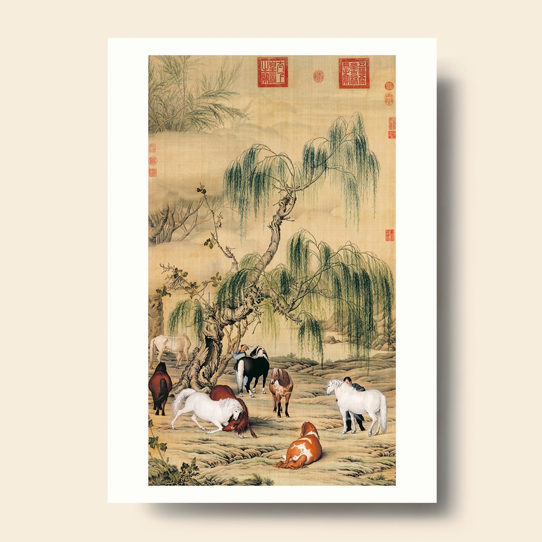 【B4 艺术画卡・B4 Poster】郎世宁・八骏图 - 海报/装饰画/版画 - 纸 卡其色