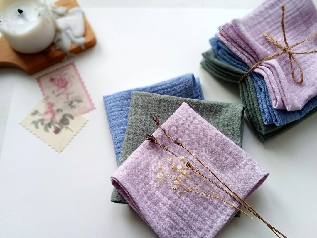 Pastel tones Muslin handkerchief, Personalized handkerchiefs, Reusable hankies - 手帕/方巾 - 棉 多色